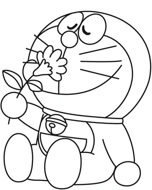 Doraemon with a Flower Coloring Page