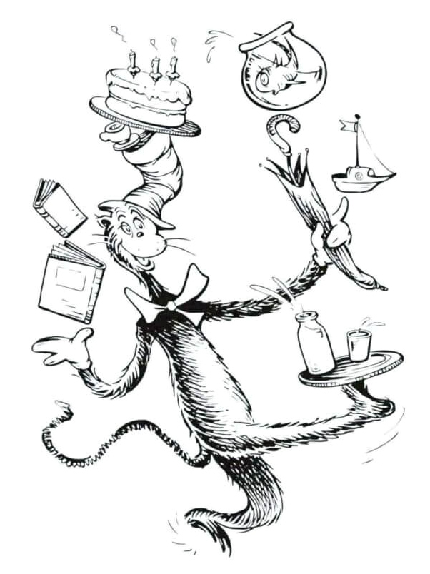 Talented Cat in a Hat Coloring Page