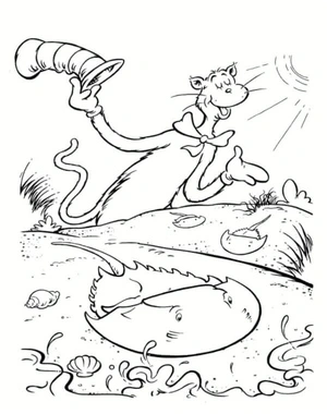 The Cat in the Hat with Ocean Creatures Coloring Page