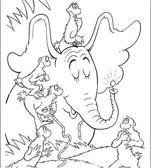 The Elephant Reveals His Enchanted Flower to the Monkeys Coloring Page
