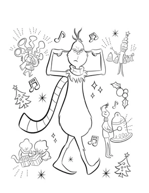 The Grumpy Grinch Dislikes New Year's Coloring Page
