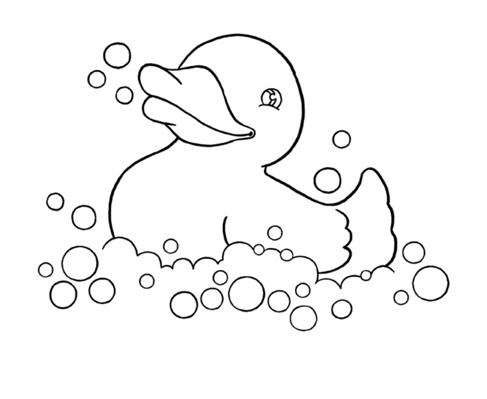 Adorable Duckling Taking a Bath Coloring Page