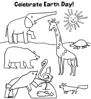 "Animals Celebrate Earth Day" Coloring Page