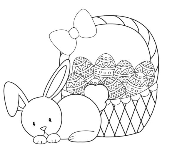 Easter Bunny With Basket of Eggs Coloring Page