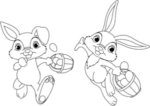 Joyful Duo of Bunnies with a Basket of Easter Eggs Coloring Page