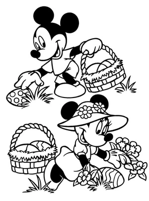 Mickey and Minnie Celebrating Easter Coloring Page