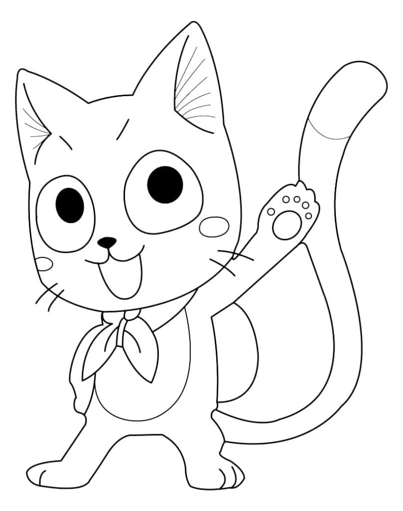 Cheerful Feline from Fairy Tail Coloring Page