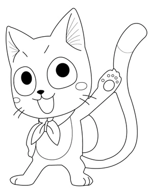 Cheerful Feline from Fairy Tail Coloring Page