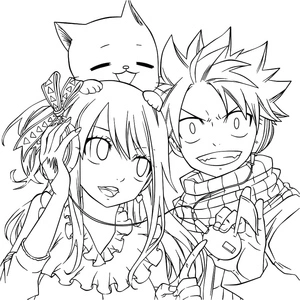 Lucy, Natsu, and Happy Coloring Page