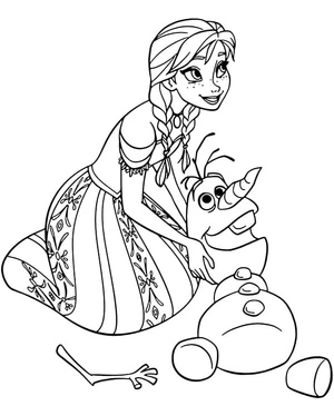 Anna and Olaf Colouring Page Coloring Page
