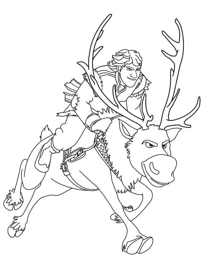 Kristoff and Sven from the movie Frozen Coloring Page