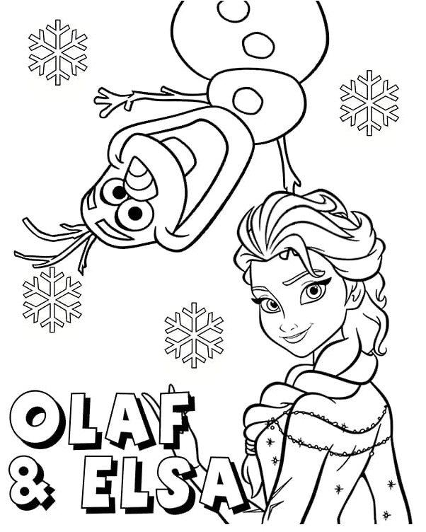 Olaf and Elsa from the movie Frozen Coloring Page