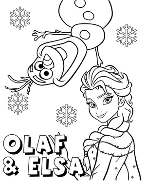 Olaf and Elsa from the movie Frozen Coloring Page