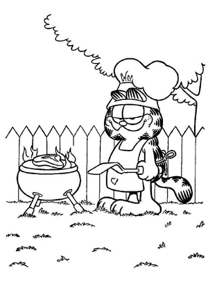 Garfield cooking a steak Coloring Page