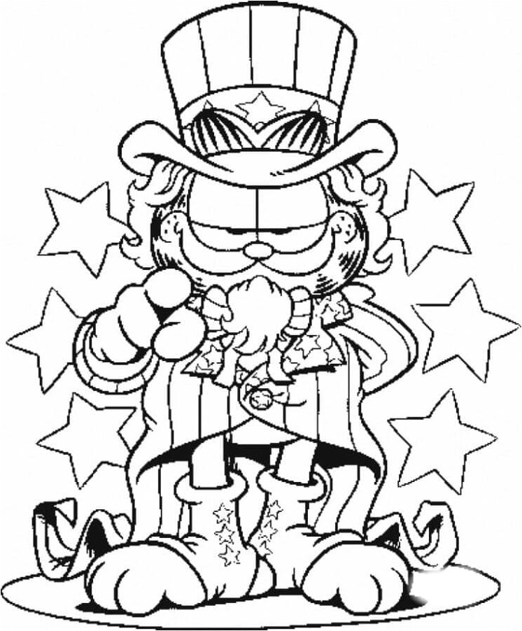 Garfield dressed as Uncle Sam Coloring Page