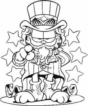Garfield dressed as Uncle Sam Coloring Page