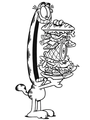 Garfield enjoying a giant sandwich Coloring Page