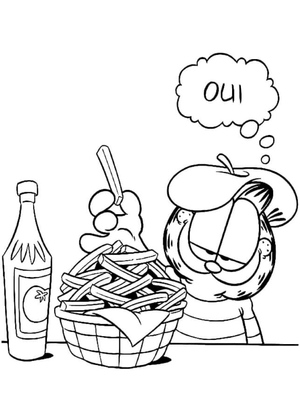 Garfield enjoys munching on some French fries.