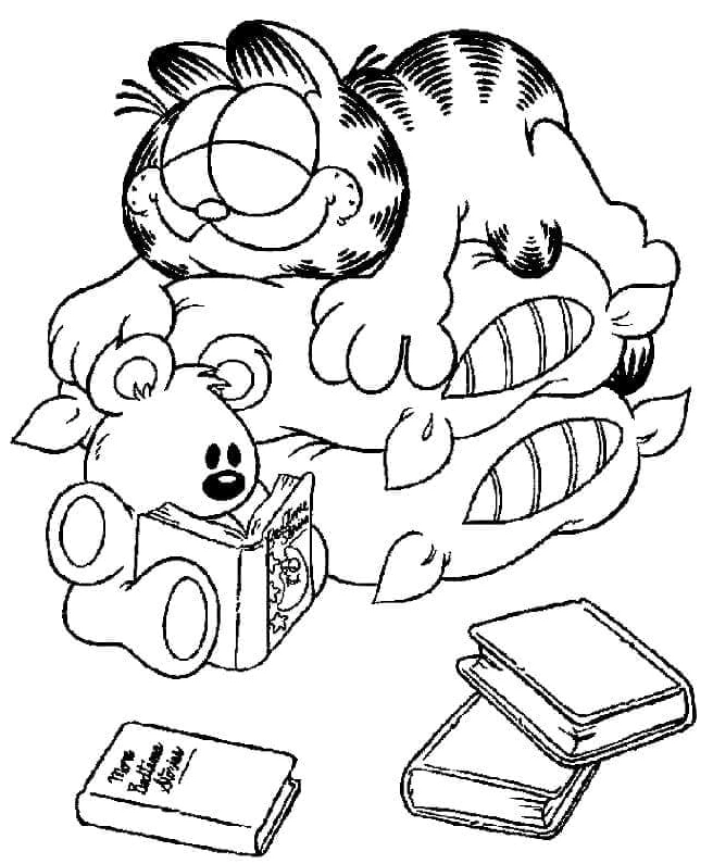 Garfield resting on two pillows
