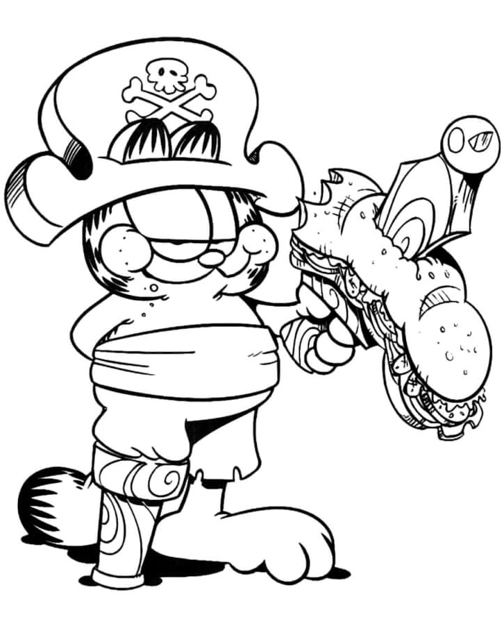 Garfield the Pirate with One Leg Coloring Page