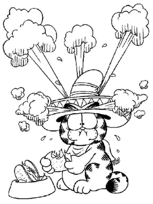 Garfield wearing a sombrero Coloring Page