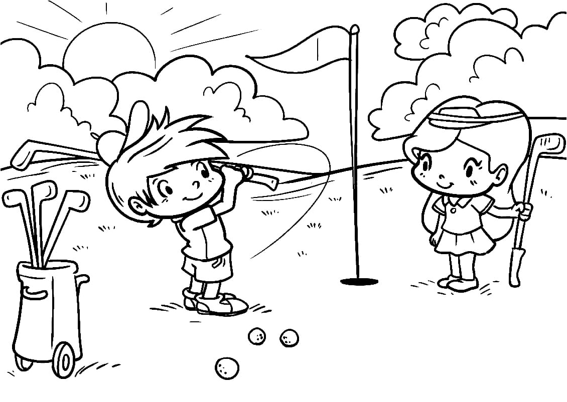 Adorable Children Playing Golf Coloring Page