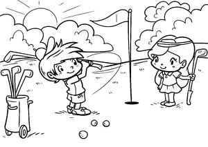 Adorable Children Playing Golf Coloring Page