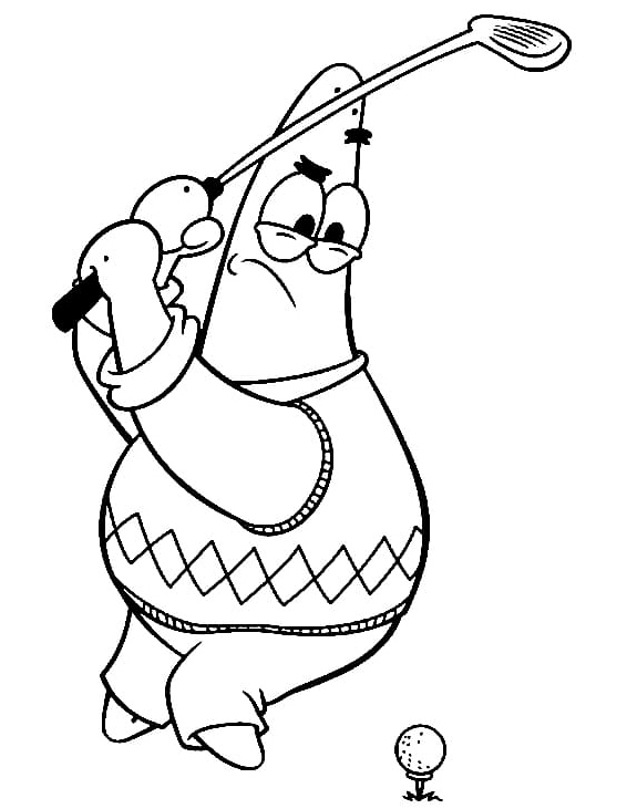 Patrick Star Enjoys a Game of Golf Coloring Page