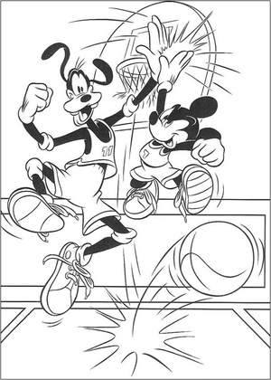 Goofy and Mickey Mouse Playing Basketball
