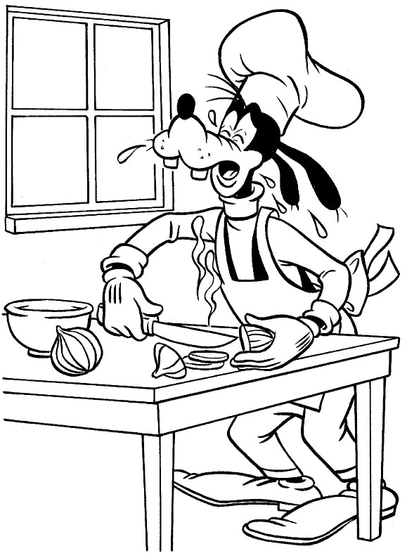 Goofy Crying While Holding an Onion Coloring Page