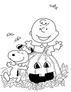 Charlie and Snoopy's Halloween Celebration Coloring Page