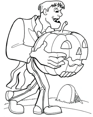 Frankenstein with a Pumpkin Coloring Page