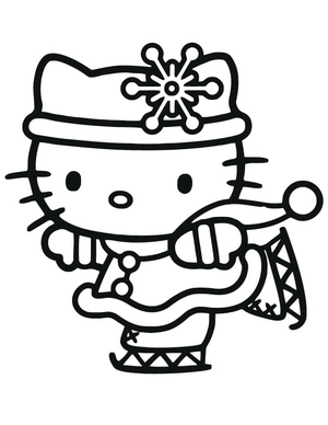 Kitty Ice Skating-themed Coloring Page
