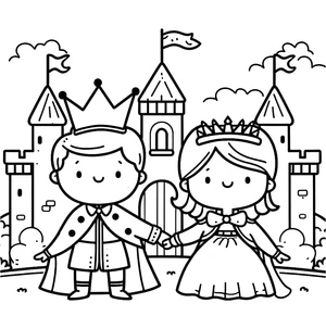 Adorable King and Queen Coloring Page