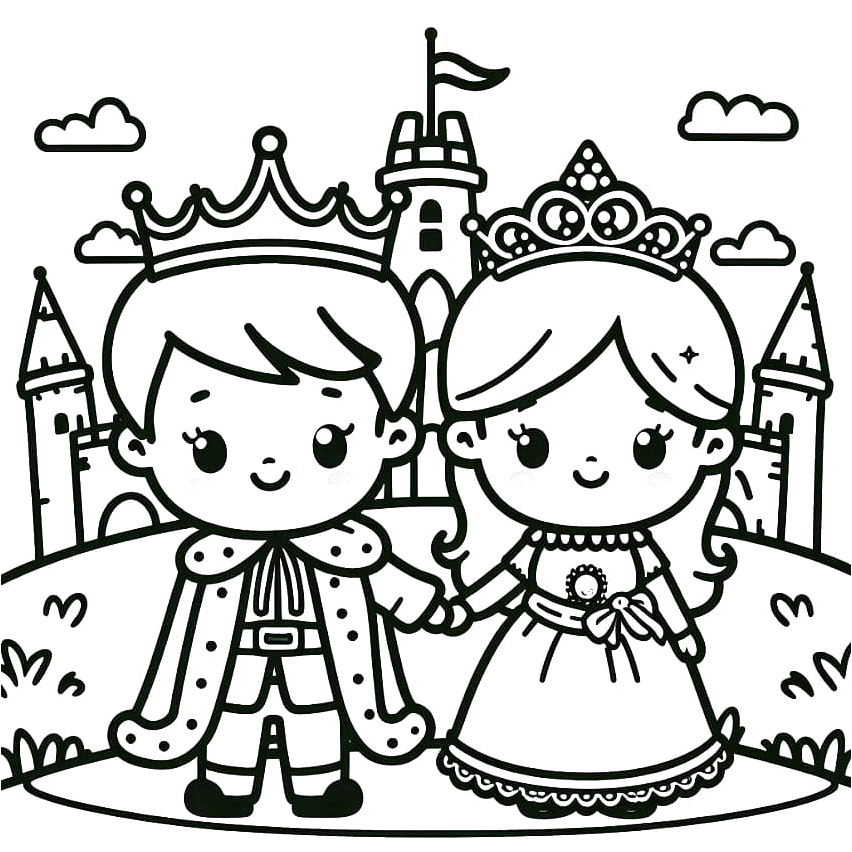 Adorable Little King and Queen Coloring Page