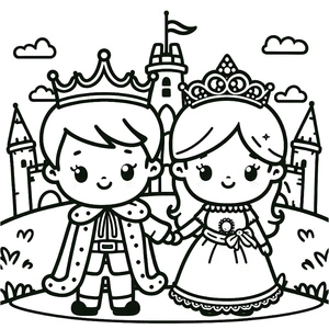 Adorable Little King and Queen Coloring Page