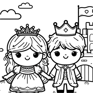 Printable Adorable King and Queen Coloring Page