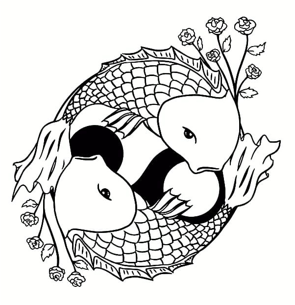 Koi Fish Yin Yang Coloring Page