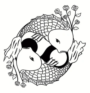 Koi Fish Yin Yang Coloring Page