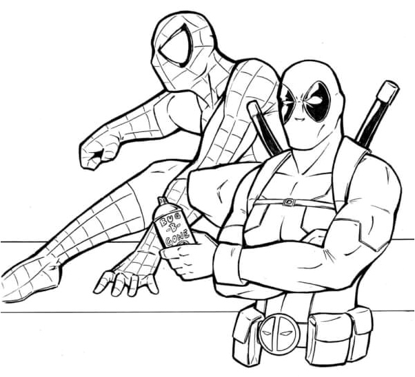 Drawing of Spider-Man and Deadpool Coloring Page
