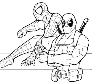 Drawing of Spider-Man and Deadpool Coloring Page
