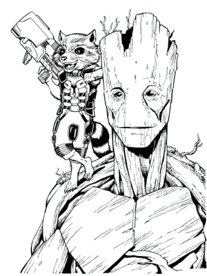 Groot and Rocket Coloring Page