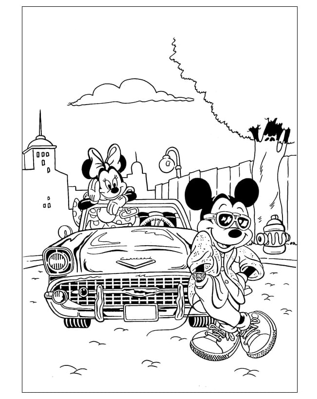Mickey and Minnie sharing a cool moment Coloring Page