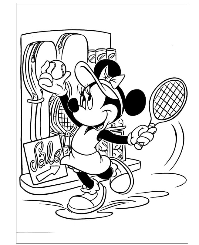 Minnie Prepares for a Game of Tennis Coloring Page