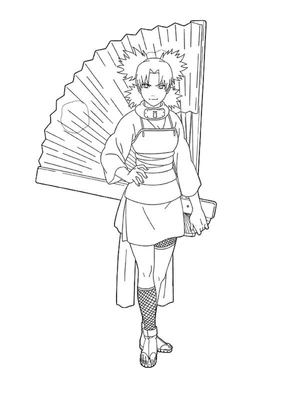 Temari Holding a Fan - Coloring Page Coloring Page
