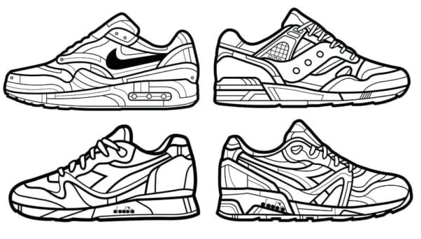 Four Foundational Nike Sneakers Coloring Page