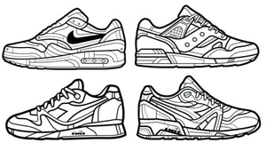 Four Foundational Nike Sneakers Coloring Page