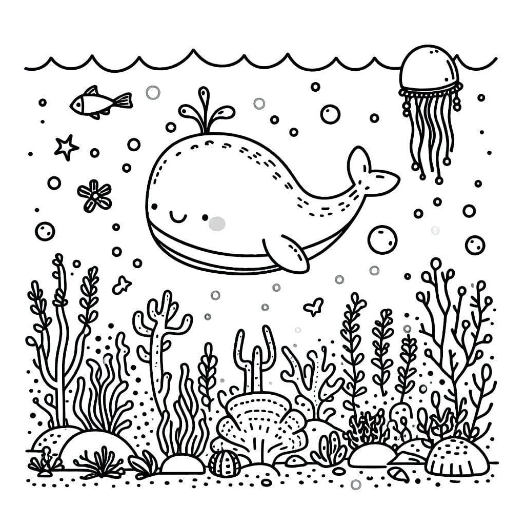 Cute Ocean Landscape Coloring Page