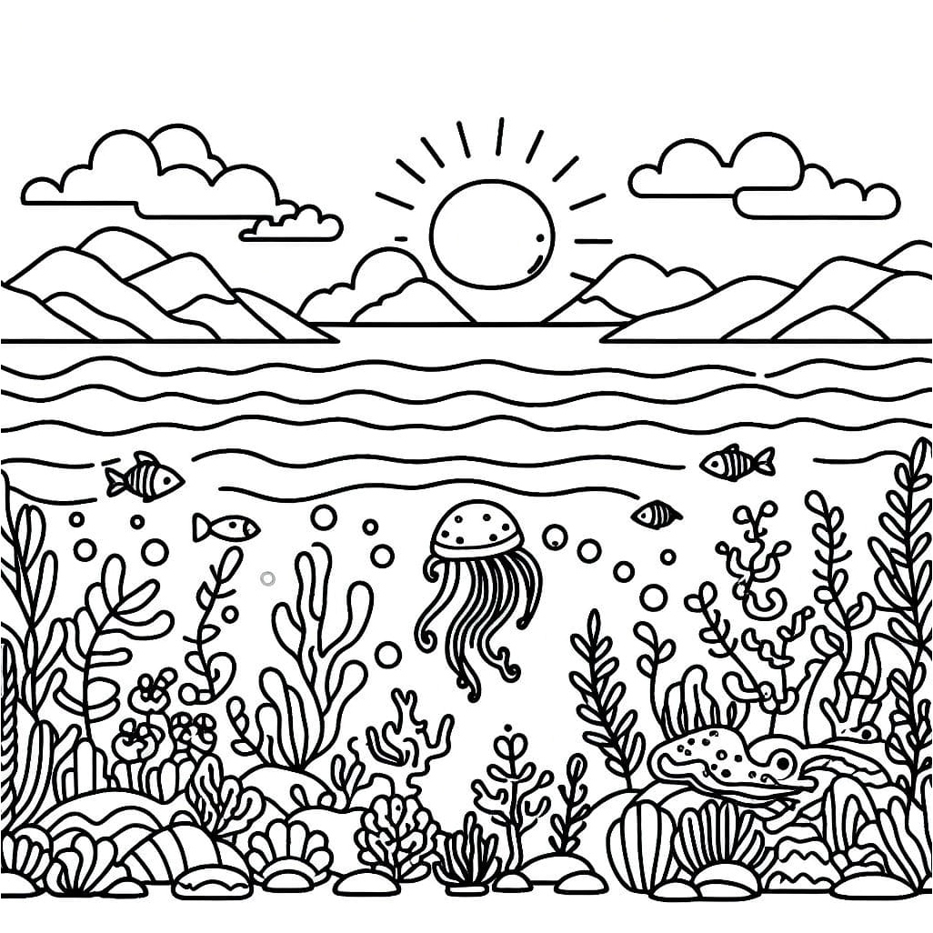 Printable Ocean Scene Coloring Page for Kids Coloring Page