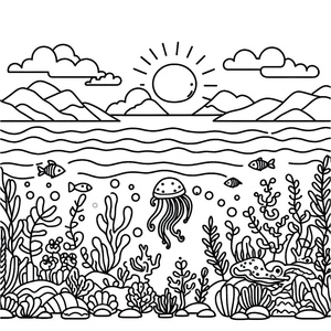 Printable Ocean Scene Coloring Page for Kids